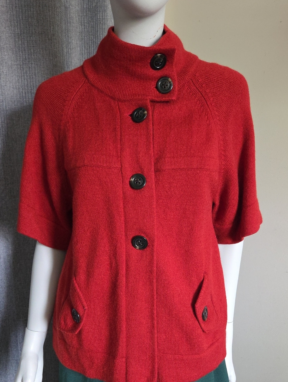 Banana Republic 100% Extra Fine Merino Wool High Collar Cardi In Dark Red Orange